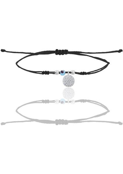Gümüş Rodyumlu Zirkon Taşlı Nazarlı Yuvarlak Siyah Ipli Şans Bileklik SGTL12486RODAJ