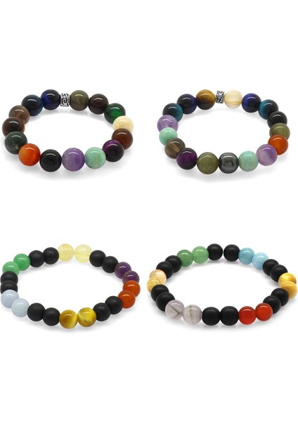 Küre Kesim Multicolor Doğaltaş Kombinli Aile Başarı Bilekliği(4'lü Set)