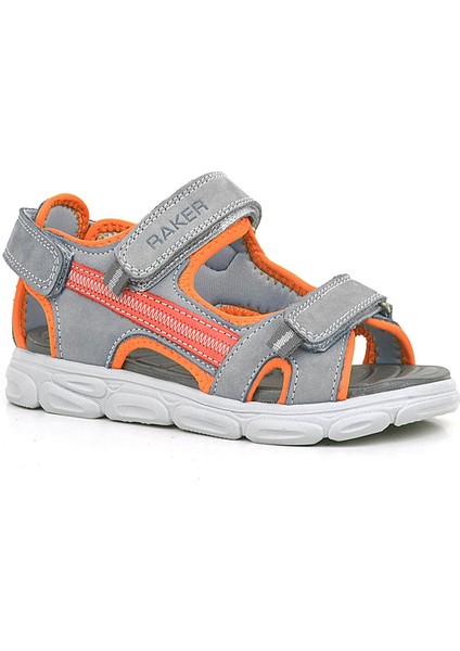 Hakiki Deri Gri Turuncu Çocuk Sandalet Ayakkabı