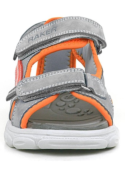 Hakiki Deri Gri Turuncu Çocuk Sandalet Ayakkabı modelleri