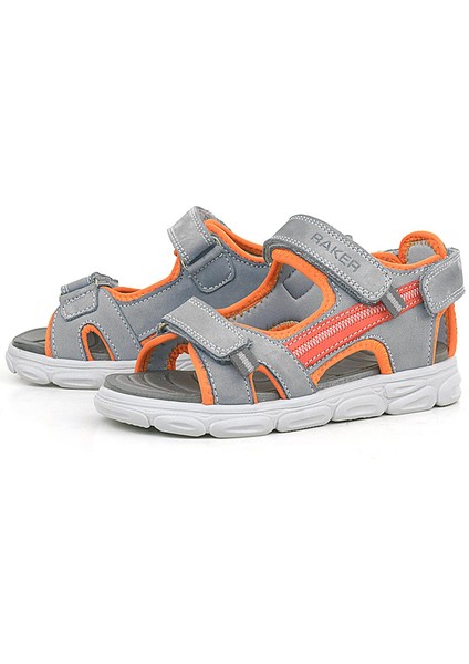 Hakiki Deri Gri Turuncu Çocuk Sandalet Ayakkabı fırsatları