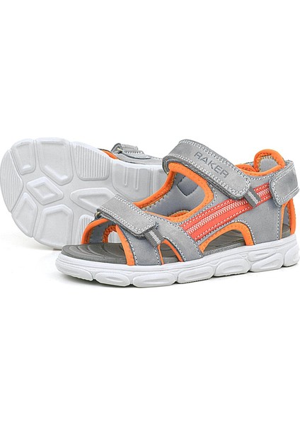 Hakiki Deri Gri Turuncu Çocuk Sandalet Ayakkabı indirimleri
