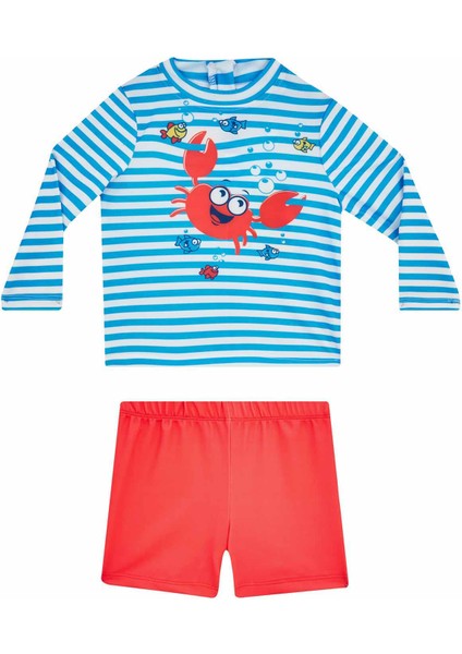 Uzun Kollu Şortlu Çocuk Yüzücü Mayo Uv Korumalı Andy 5546 Mavi