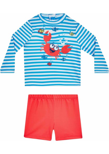 Uzun Kollu Şortlu Çocuk Yüzücü Mayo Uv Korumalı Andy 5546 Mavi modelleri