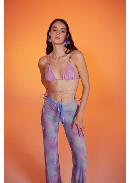 Shirred Pareo Pantolon Lila