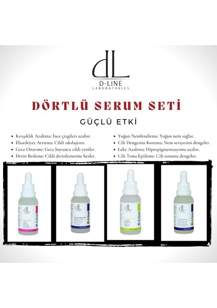 Arbutin, Kafein, Kollajen ve Bitkisel Ekstratlarla 4'lü Serum Paketi ile Genç ve Nemli Cilt