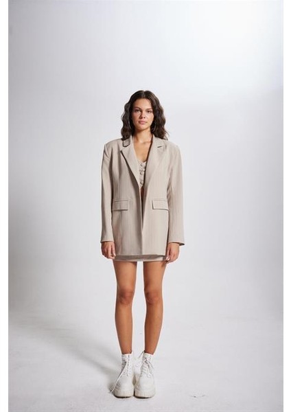 Striped Blazer Ceket Bej