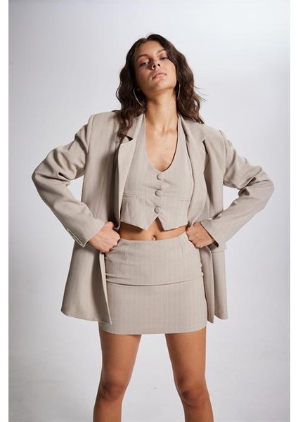 Striped Blazer Ceket Bej