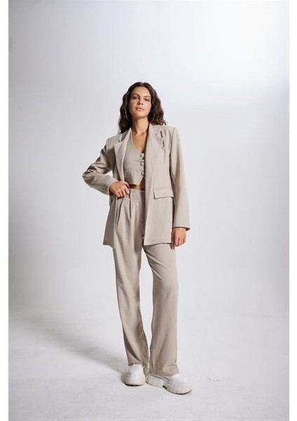 Striped Blazer Ceket Bej