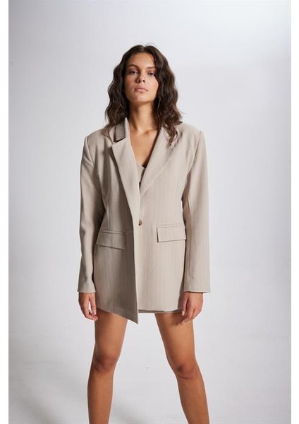 Striped Blazer Ceket Bej