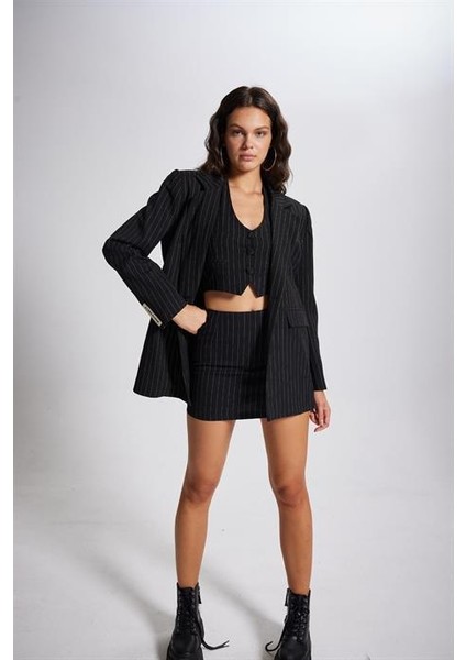 Striped Blazer Ceket Siyah