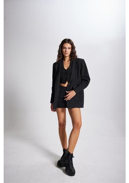 Striped Blazer Ceket Siyah