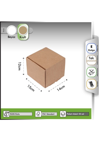 E-Ticaret Kutusu Kraft 14X15X12 cm - 50 Adet