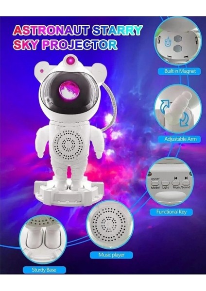 Astronot Projektör Bluetooth Hoparlör Yıldız Işıklı Galaksi Samanyolu Gece Lambası Kumandalı