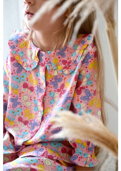 Kız Çocukbebekyaka Düğmeli Kelebekli Pijama Takımı fiyatları