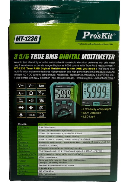 MT-1236 3-5/6 True-Rms Dijital Multimetre