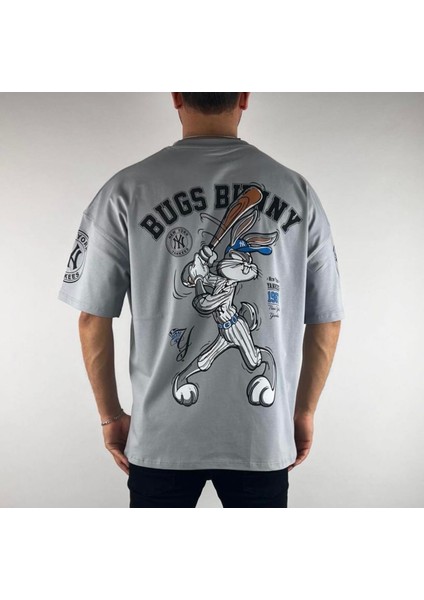 Büyük Beden Özel Tasarım Bugs Bunny Baseboll Sırt Baskılı Serin Tutan Battal Erkek T-Shırt