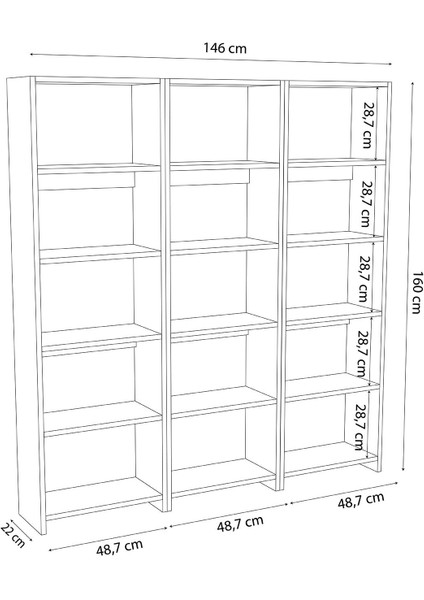 Robin Üçlü Kitaplık 146 cm