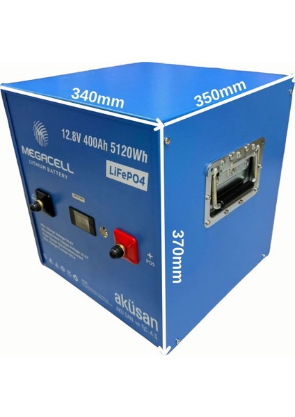 Megacell-Lifepo4 Metal Kasa Bluetooth 12,8V 400AH Lityum Demir Fosfat Akü