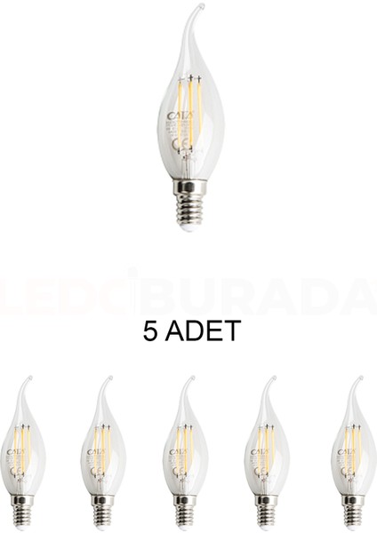 CT-4064 Edison LED Kıvrık Buji Ampul 7W Günışığı (Sarı)- 5'li Paket