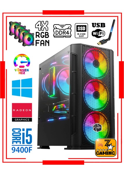 Power RX20 Intel Core I5-9400F 16 GB Ram 256GB M.2 SSD + 1tb HDD 8gb 256BIT RX580 Oyuncu Masaüstü Bilgisayar