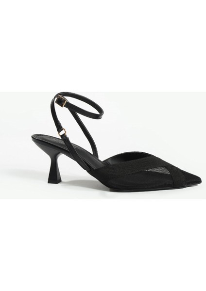 Reptar Siyah trasnparan Kadın Sivri Burun Topuklu Ayakkabı