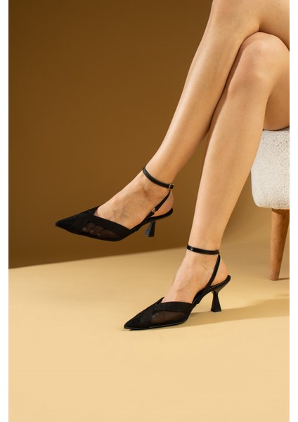 Reptar Siyah trasnparan Kadın Sivri Burun Topuklu Ayakkabı modelleri