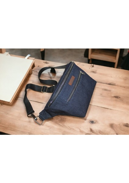 Denim Kumaş Bel Çantası Kadın Erkek kullanımına Uygun Lacivert Renk ÇntBelKtLcvrt003