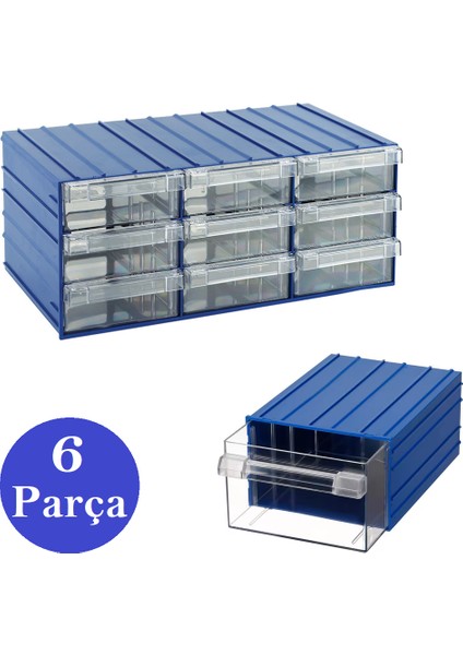 DS60 Şeffaf Çekmeceli Avadanlık Parça Kutusu 6 Parça 260X340X150 mm