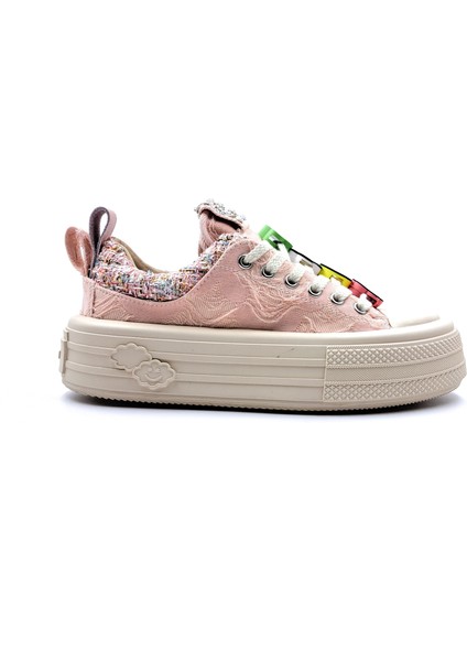Foershadow S1900 Yüksek Tabanlı Emoji ve Taş Detaylı Pembe Kadın Sneaker Spor Ayakkabı