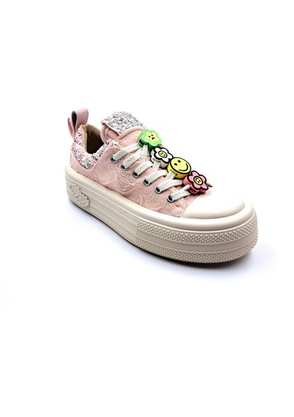 Foershadow S1900 Yüksek Tabanlı Emoji ve Taş Detaylı Pembe Kadın Sneaker Spor Ayakkabı