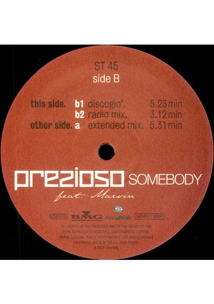 Prezioso Feat. Marvin – Somebody  Italodance Tarz Plak Alithestereo