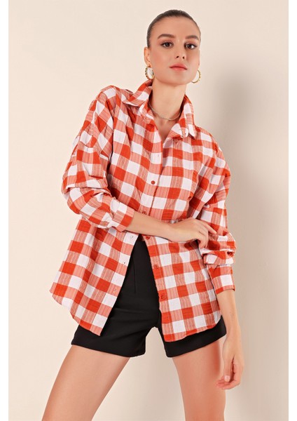 3900 Oversize Uzun Basic Gömlek - Taba