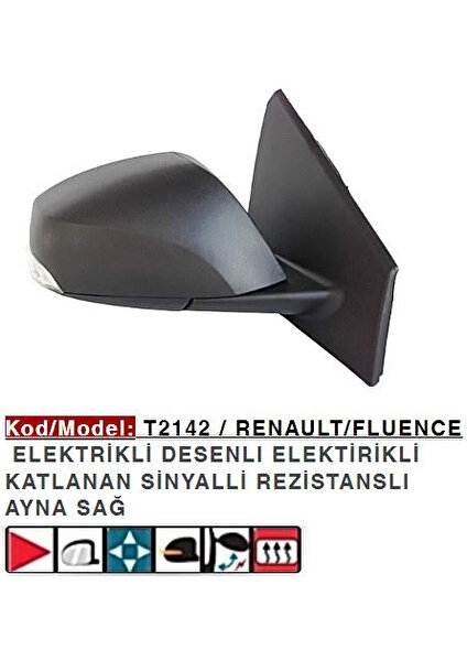 Fluence Sağ Dış Dikiz Ayna Elektrikli Sinyalli Katlanır 963010176R Gold