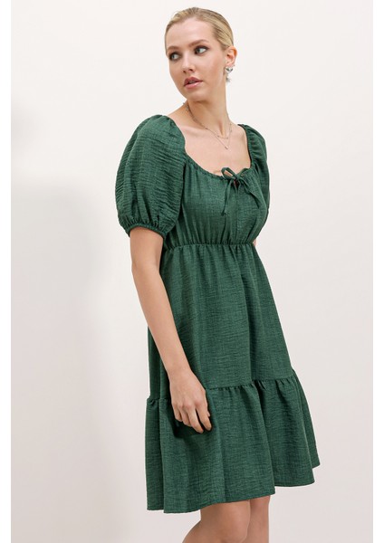 2351 Kloş Poplin Elbise - Zümrüt Yeşili