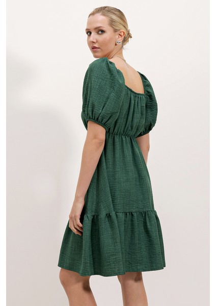 2351 Kloş Poplin Elbise - Zümrüt Yeşili