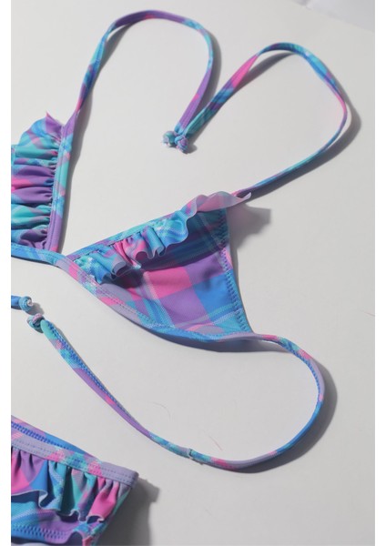 Kız Çocuk Ekose Desenli Bikini