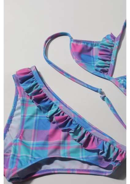 Kız Çocuk Ekose Desenli Bikini