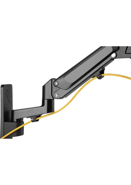 Tekli, Gaz Basınçlı Yaya Sahip Duvar Tipi Monitör Tutucu 43", Maksimum 23 Kg., Siyah