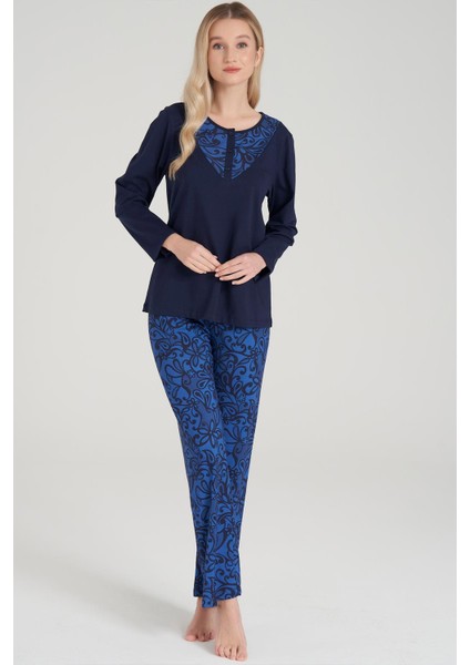 Kadın Uzun Kol Lacivert Pijama Takımı C3T2N6O1