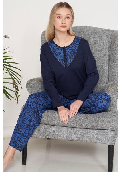 Kadın Uzun Kol Lacivert Pijama Takımı C3T2N6O1