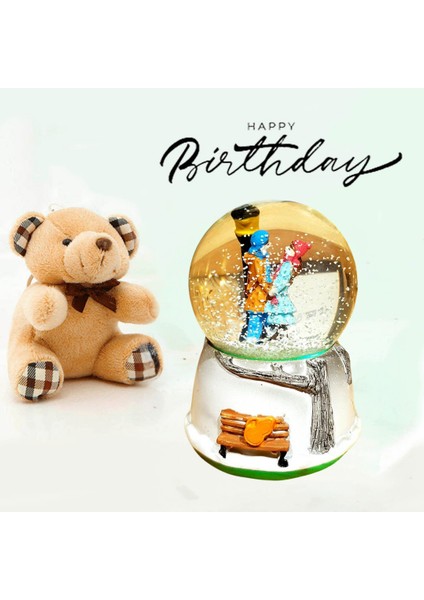 Sevgiliye Hediye Sokak Lambası Kar Küresi & Mini Peluş Ayıcık