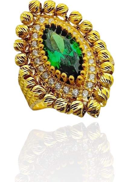 Zümrüt Taşlı Dorika Mekik 8 Ayar Altın Yüzük fiyatları