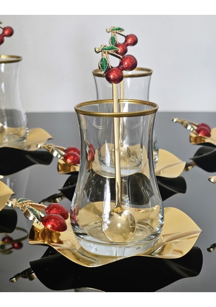 Kirazlı Çay Seti 18 Parça Kiraz Tabak ve Kaşık Özel Kaplama Eva Bardak fiyatları