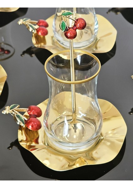 Kirazlı Çay Seti 18 Parça Kiraz Tabak ve Kaşık Özel Kaplama Eva Bardak fırsatları