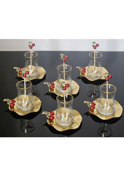 Kirazlı Çay Seti 18 Parça Kiraz Tabak ve Kaşık Özel Kaplama Eva Bardak indirimleri