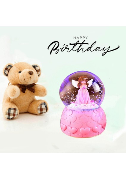 Pembe Peri Işıklı Kar Küresi Arkadaşa Hediye & Mini Peluş Ayıcık