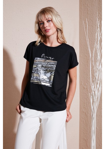 Baskılı Bisiklet Yaka Regular Fit T Shirt Kadın T Shirt 6671000