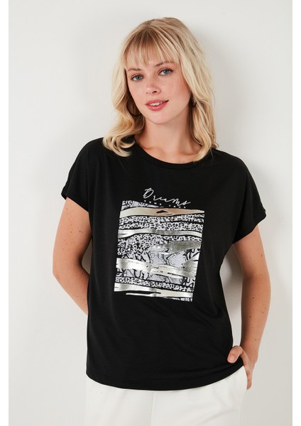 Baskılı Bisiklet Yaka Regular Fit T Shirt Kadın T Shirt 6671000