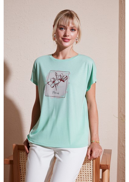 Baskılı Bisiklet Yaka Regular Fit T Shirt Kadın T Shirt 6671002